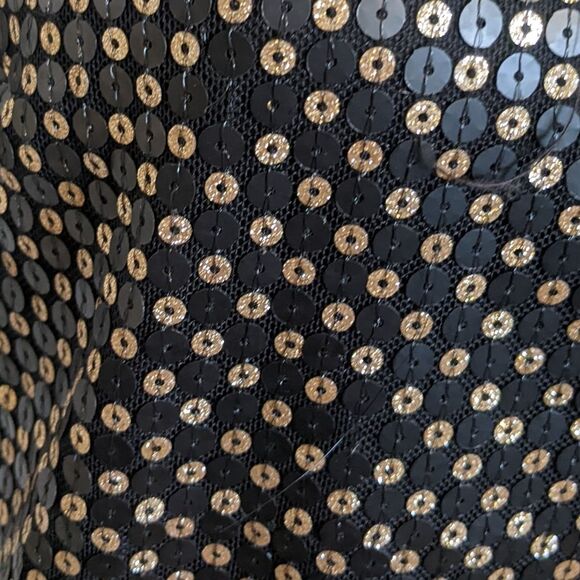 FRNCH black short sleeve blouse, back zip, heavily sequined (gold), M - Picture 4 of 8